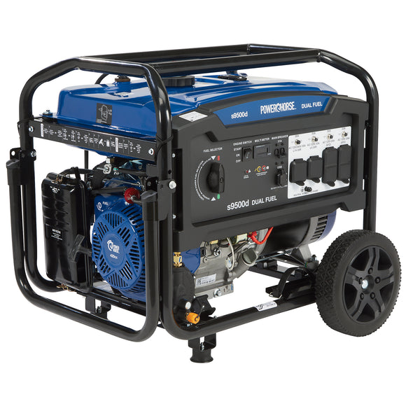 6075652 Portable Generator, 9500 SURge Watts, 7500 Rated Watts, 120/240V, Dual-Fuel, Electric Start, CO Shutdown POWERHORSE