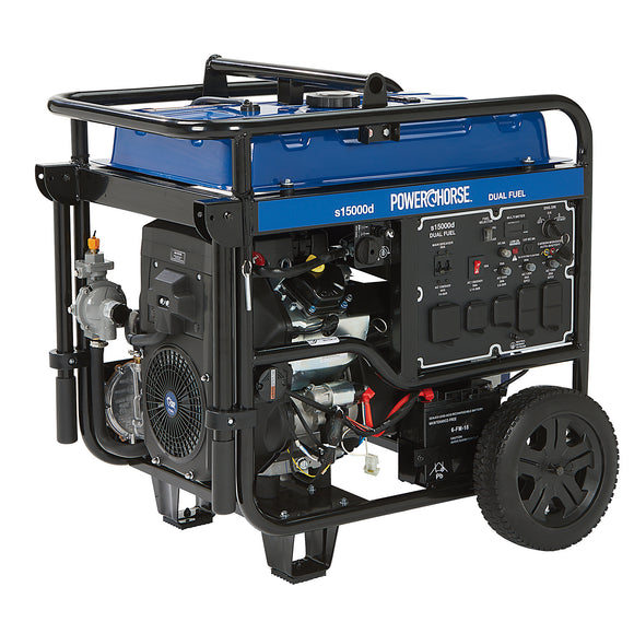 6075687 Dual-Fuel Generator,15,000 Surge Watts, 12,000 Rated Watts, CO Shutdown POWERHORSE