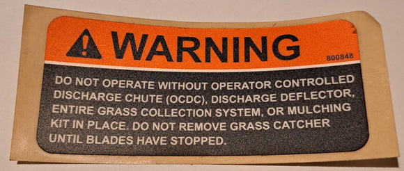 800848 DECAL WARNING, DISCHARGE CHUTE DIXIE CHOPPER WH3