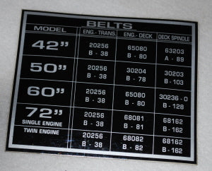 65438   BELT SPECIFICATIONS DECAL   DIXIE CHOPPER WH2