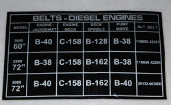 800000   DIESEL ENGINE BELT SPECIFICATION DECAL   DIXIE CHOPPER WH2