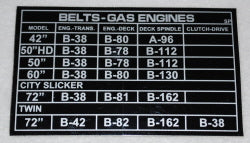 800001   GAS ENGINE BELT SPECIFICATION DECAL   DIXIE CHOPPER NLA